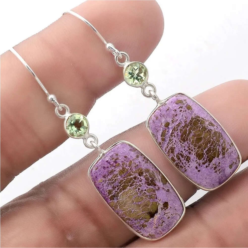 Natural purpurite sterling silver earrings - Picture 8 of 8